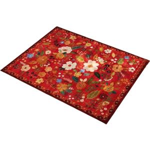 Floral Area Rug Washable Nonslip Floor Carpet for Living Room Low Pile Design Luxurious Feel Rugs, 17"x23.5", Red Flowers