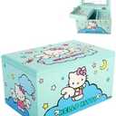 Hello Kitty Jewelry Box with Tray and Storage Official License, Blue Jewelry Box, Wood Jewelry Organizer, Sanrio Gifts (Blue)