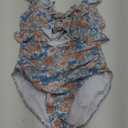 Eomenie One Piece Swimsuit for Women Tummy Control Ruffle Bathing Suit V Neck Ruched Swim Suit Slimming Cutout Swimwear (Large, Orange Floral)