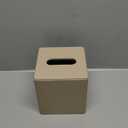 PU Leather Tissue Box Cover Square Tissue Box Holder with Magnetic Closure, Beige Stripe 