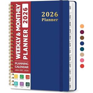 2026 Planner, Weekly and Monthly Calendar Planner, January 2026 - December 2026, Hardcover 2026 Calendar Book with Tabs For Women & Men, Inner Pocket, Spiral Bound, Perfect for Office Home School Supplies - A5 (6.3" x 8.5"), Deep Blue