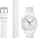 Quick Release Silicone Bands Compatible with Omega X Swatch Moonswatch Watch 20mm Curved No Gap Premium Silicone Rubber Strap Watch Replacement Band Men Women (White)