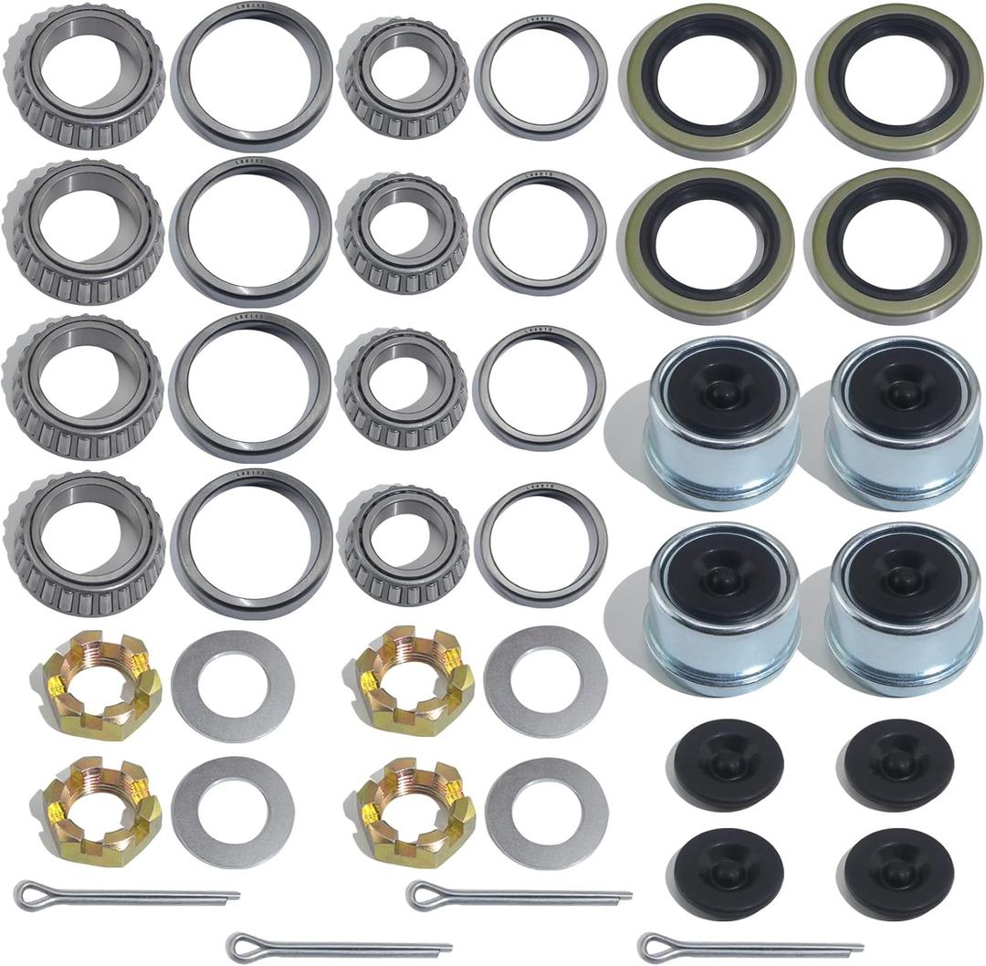4Sets L68149 L44649 Trailer Axle Hub Bearings Kit with 171255TB Grease Seals, 1.98'' Trailer Dust Caps, Cotter Pins, Axle Nuts & Washers for 3500 lbs 1-3/8'' to 1-1/16'' #84 Spindle