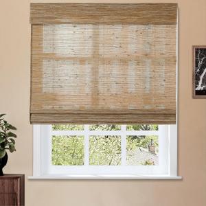 TWOPAGES Natural No Drill Cordless Jute Roman Shade Customized Light Filtering Blackout Roman Blind Roman Window Shade for Windows, Bark, 1 Piece