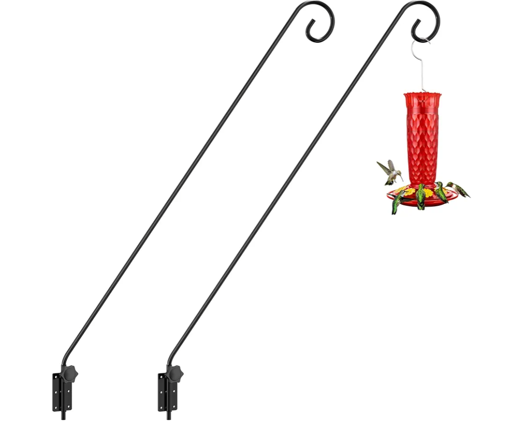 iBorn Wall Mount Deck Hook, 40" Squirrel Proof Bird Feeder Pole, Heavy Duty Extended Reach Wall Mounted Deck Hook Wall Pole, 180° Rotatable Arm, Solid Wire, Pack of 2