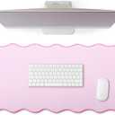 Hahafelt Scalloped Desk Mat Large Scalloped Piping Cute Desk Mat Aesthetic Preppy Table Pad Large Nonslip Pad with Edge Stitching Waterproof Gaming(Pink,23.6 x 13.8 Inches)