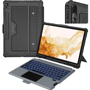 Nillkin for Samsung Galaxy S7 FE/ S7+ Plus/ S8+ Plus 12.4 Inch Keyboard Case,7 Backlight Colors, Magic Trackpad,S Pen Holder,Slide Camera Cover Compatible with Galaxy S8 Plus Tablet Case with Keyboard