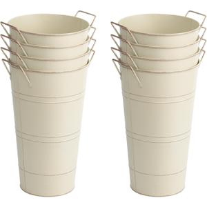 Notakia 12 Inch Large Galvanized Metal Vases Farmhouse French Flower Bucket Vases for Cut Flowers for Home Decor and Wedding Table Centerpiece Decorations (Large Beige 8Pcs)