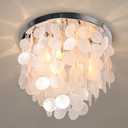 Capiz Flush Mount Ceiling Light, 3-Light Shell Light Fixtures Ceiling Light Fixtures for Living Room, Bedroom, Kitchen Island, Foyer, Entryway, Seashell Coastal, Chrome