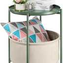 danpinera Round Side Table with Fabric Storage Basket, Metal Side Table Small Bedside Nightstand with Removable Tray for Living Room, Bedroom, Nursery, Dark Green