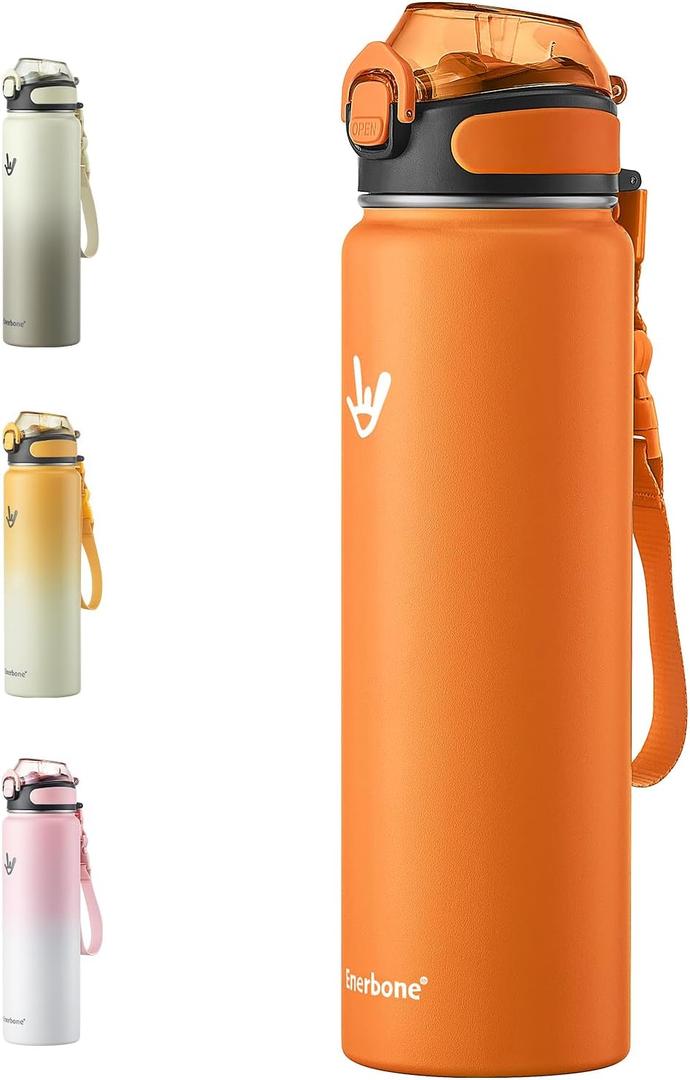 Enerbone 32 oz Insulated Water Bottle, Stainless Steel Bottle with Carrying Strap, Double-Wall Vacuum Insulation Design, Leakproof Sports Bottle with Straw, Keep Drinks Cold or Hot for Hours Enerbone 32 oz Insulated Water Bottle, Stainless Steel Bottle with Carrying Strap, Double-Wall Vacuum Insulation Design, Leakproof Sports Bottle with Straw, Keep Drinks Cold or Hot for Hours