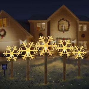 BRIGHTDECK Snowflake Solar Christmas Decorations Outdoor, 5 Pack LED Christmas Pathway Lights, Waterproof Snowflake Pathway, Stake Lights for Garden Decor(5Pcs Warm White)