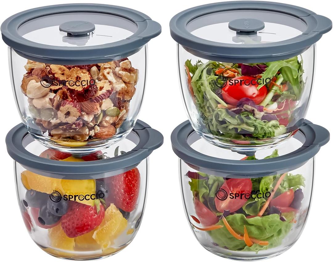 Glass Meal Prep Bowls Set - Leakproof Lids, Microwave & Dishwasher Safe 13 oz (4-Pack) Perfect for Meal Prepping, Portion Control, and On-the-Go Lunches BPA-Free (Grey)