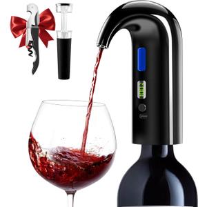 Fathers Day Gift|World Cup Viewing Party Supplies, Wine Aerator Electric Wine Decanter, Automatic Wine Dispenser Pourer with USB Rechargeable, Gift for Women,Men,Wine&Whiskey Lovers,Birthday (Black)