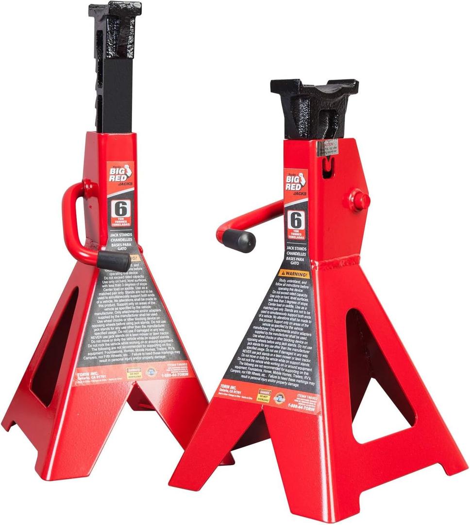 Big RED T46202-2 Torin Steel Jack Stands: 6 Ton (12,000 lb.) Capacity, Red, 1 Pair