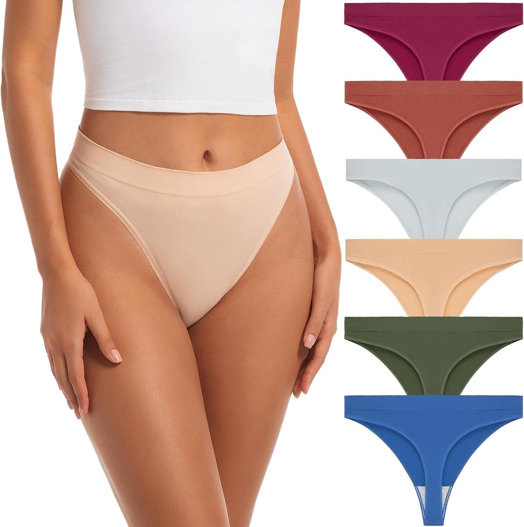 Jo & Bette Seamless Thongs for Women - High Waist Panties 6 Pack - Thong Underwear Pack Breathable No show Sports (XL)