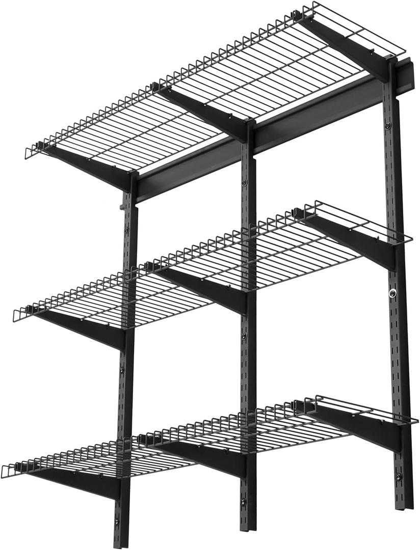 VEVOR 3-Tier Heavy Duty Wall Garage Shelving, 1 x 3 ft Steel Wall Mounted Shelving Unit, 11 x 36 Inch Per Shelf Floating Storage Metal Rack for Garage with 450 lbs Total Weight Capacity, Black, 13 ft