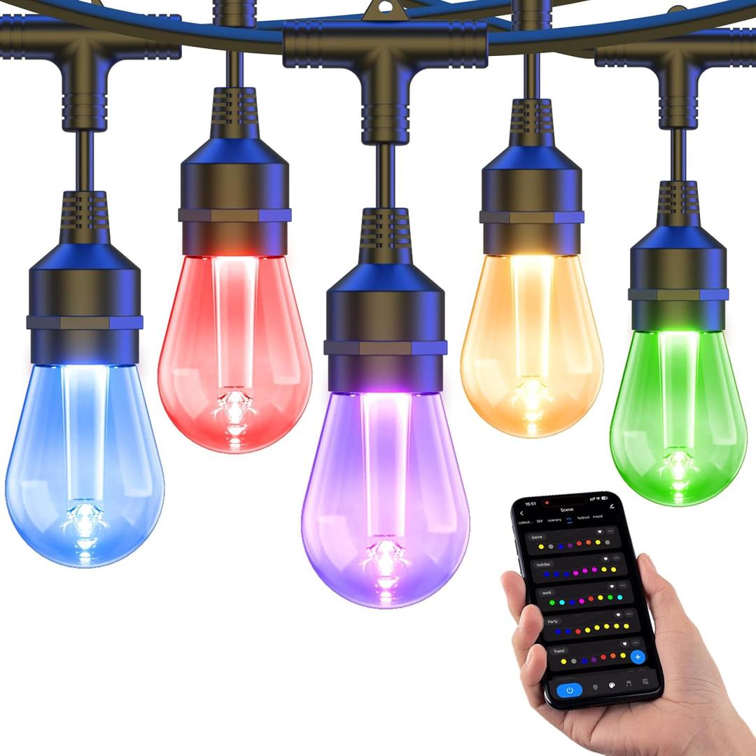 XMCOSY+ Smart Outdoor String Lights, 98Ft Patio Lights Waterproof, App Control, Compatible with Alexa, RGBCWIC Color Changing LED String Light for Outside (98 FT, Multicolor)