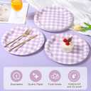 48Pcs 7 Inches Gingham Party Supplies Purple Paper Plates Disposable Plaid Decorative Dinner Dessert Serving Plates for Baby Shower Wedding Birthday Party