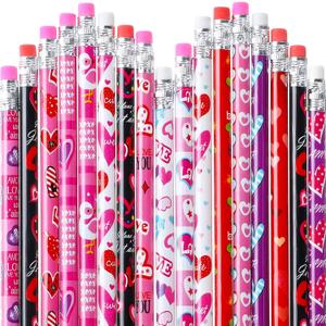 Marspark 48pcs Valentines Day Pencils Bulk Valentines Wood Heart Pencils with Erasers Valentine's Day Exchange Gifts for Valentine's Party Gifts Favors Goodie Bags Teacher Reward Supplies