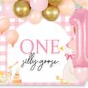 Pink One Silly Goose 1st Birthday Party Decorations Silly Goose First Birthday Girl Baby Shower Banner Backdrop for Goose Theme White Balloons Decor Party Supplies