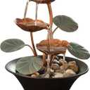 Bits and Pieces - Indoor Water Lily Water Serenity Fountain  Compact Tabletop Decoration with Copper-Colored Blooms and Leaves Flowing Water for Relaxing Dcor