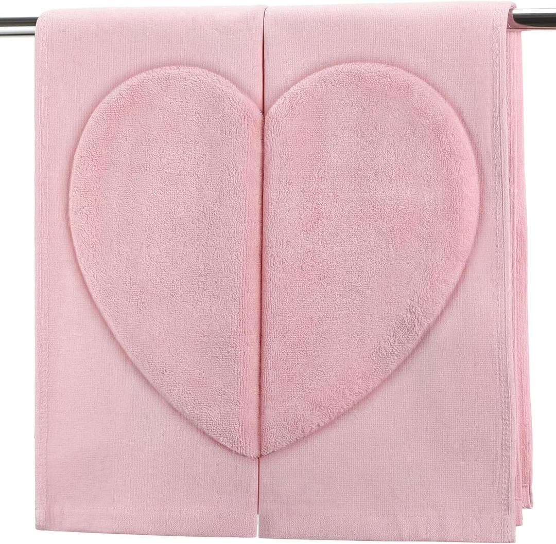 2 Pack Valentines Day Hand Towels Cotton 29 x 13.5 Inches Pink Heart 3D Pattern Bathroom Towel Love Decorative Gift Set Valentines Home Bathroom Decor