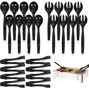 Supernal 36pcs Serving Utensils,Black Plastic Serving Utensils,Disposable Serving Utensils Set Include 9.75"Serving Spoons 9.75"Serving Forks 6.3"Plastic Serving Tongs for 12 Guests