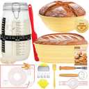 DoughEase 15Pcs Sourdough Starter Kit, 51oz Sourdough Starter Jar, Bread Proofing Baskets, Dutch Oven Sling, Thermometer, Feeding Time Tracker, Non-Stick Dough Mat, Dough Whisk, Scrapers, Baking Tools (3-Complete kit with DoughMat)