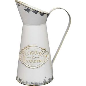 Tall French Style Farmhouse vase, Metal Vintage Vase Pitcher Flower Vase Country Jug Decorative Flower Holder for Home Decoration White -11"