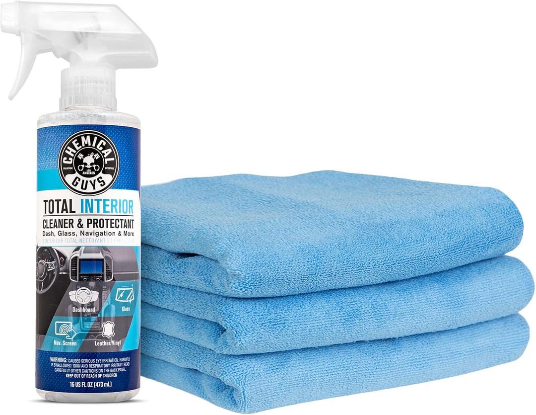 Chemical Guys Total Interior Cleaner and Protectant, 16 Fl Oz + 3 Pack of Microfiber Towels (Safe for Cars, Trucks, SUVs, Jeeps, Motorcycles, RVs & More)