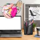 2 Pack Pen Holder Mesh Round Pencil Holder Desktop Organizer 3 Compartments, Black