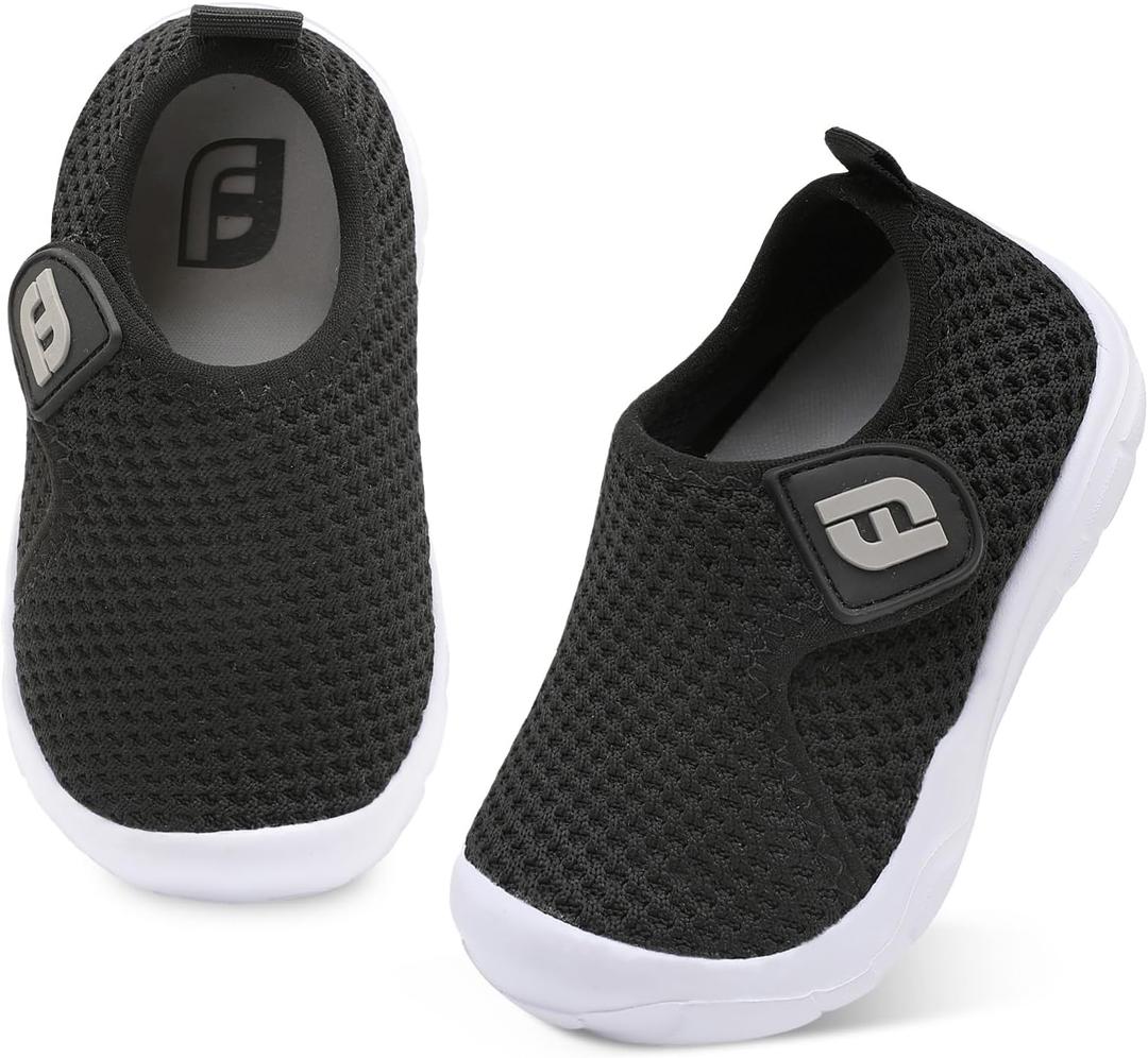 JOINFREE Toddler Barefoot Breathable Kids Sneakers - Lightweight Walking Shoes, Slip On Tennie Shoes Protect Toes for School (Black)