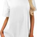 Caracilia Womens Oversized T Shirts Summer Crewneck Short Sleeve Loose Fit Basic Tee Tops Gym Workout Clothes White, Size: Large