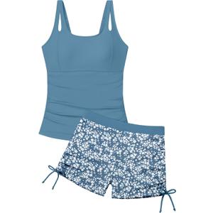 Girls Tankini Swimsuit 2 Piece Bathing Suits for Girls Square Collar Swim Tank Top and Drawstring Bottoms for 9-16Y