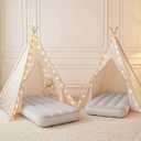 wilwolfer 2 Pack Teepee Tent for Kids with Inflatable Airbed, Indoor Play Tent Foldable for Boys Girls Party Sleepover Slumber Gifts Toy