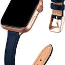 STIROLL Slim Leather Bands Compatible with Apple Watch Band 38mm 40mm 41mm 42mm 44mm 45mm 46mm 49mm, Top Grain Leather Watch Thin Wristband for iWatch Ultra SE Series 10/9/8/7/6/5/4/3/2/1