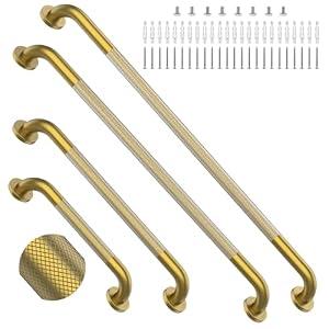 Gold Safety Grab Bars 4 Pack, Anti-Slip Shower Bar Bundle 16", 24", 36", 40" - 1.25" Diameter, Stainless Steel Grab Bar Set for Commercial and Residential Restrooms, Bathroom Toilet Handle for Elderly