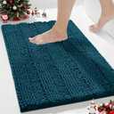 Yimobra Bathroom Rug Mat, Non Slip and Super Absorbent Bath Mat, Machine Washable Quick Dry, Ultra Plush Chenille Shower Rugs for Bathroom Floor Sink Tub and Shower Outside, Peacock Blue, 24 x 17