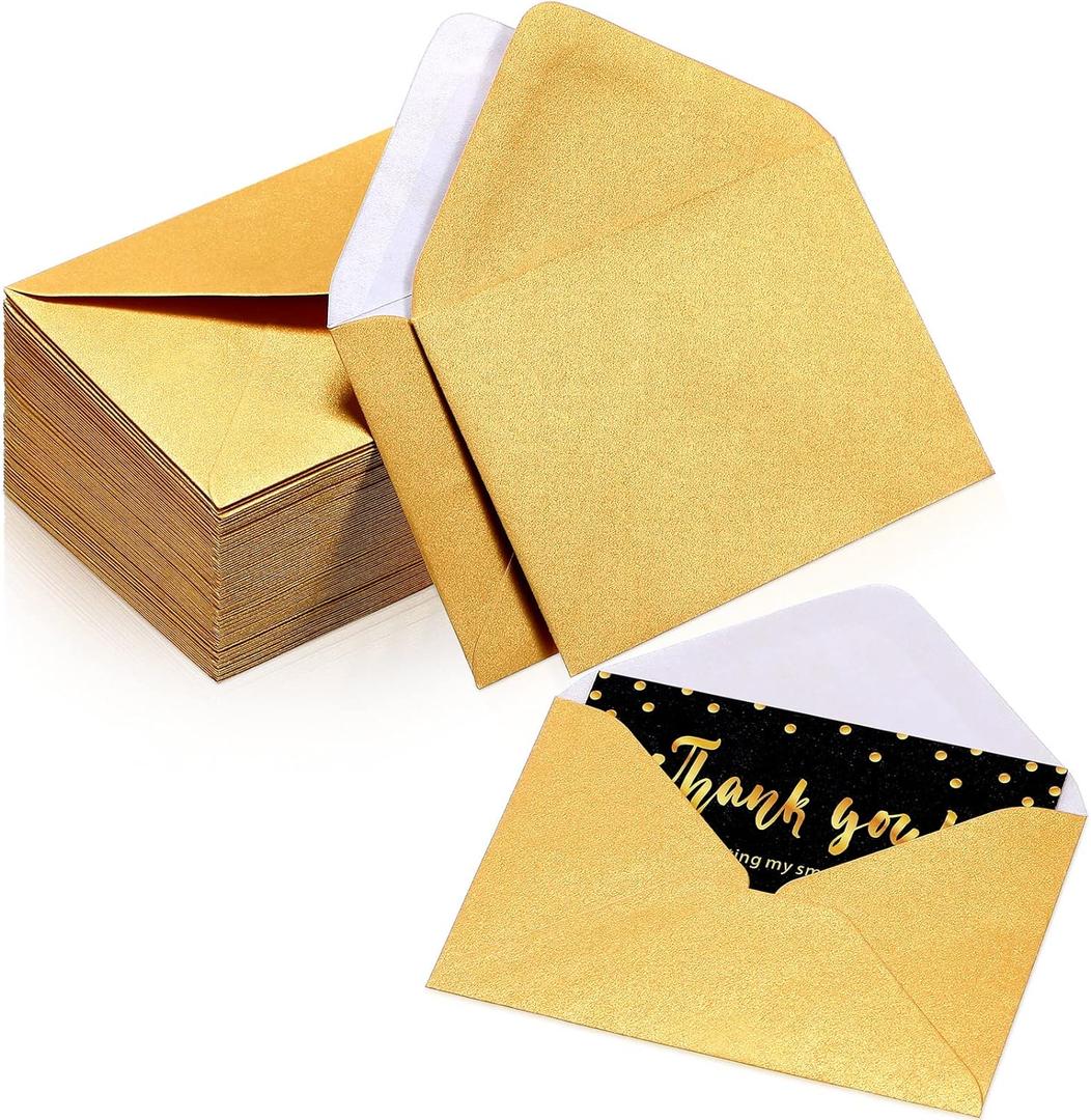 Yahenda 200 Count Gold Mini Gift Card Envelopes Bulk Wedding Pocket Small Business Paper Envelopes Gift Card Sleeves Greeting Tiny Pocket 4 x 2.7 Inch for Graduation Engagement Birthdays Banquets