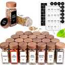 Churboro 23 Spice Jars with 547 Labels - Glass Spice Jars with Shaker Lids - 4 Oz Square Spice Containers with Acacia Wood Lids, Chalk Pen, Funnel- Seasoning Jars for Spice Rack, Cabinet, or Drawer