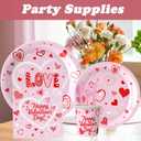 112 Pcs Valentine's Day Party Tableware, Hot Heart Love Disposable Paper Party Plates and Cups and Napkins Sets Serves 16 for Wedding, Gatherings, Engagements, Anniversary Party Supplies(Pink)
