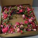 22 Inches Valentine Wreath Red Valentines Wreaths for Front Door Valentine's Day Flower Wreath with Tulips Heart Berry for Window Porch Indoors Outside