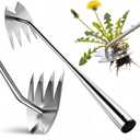 LOOHOI Weed Puller Tool, Heavy-Duty Stainless Steel Weeding Tool with Extendable Handle, Portable Garden Weed Removal Tool for Vegetable Gardening Backyard Farm Planting & Weeding (4-tooth)
