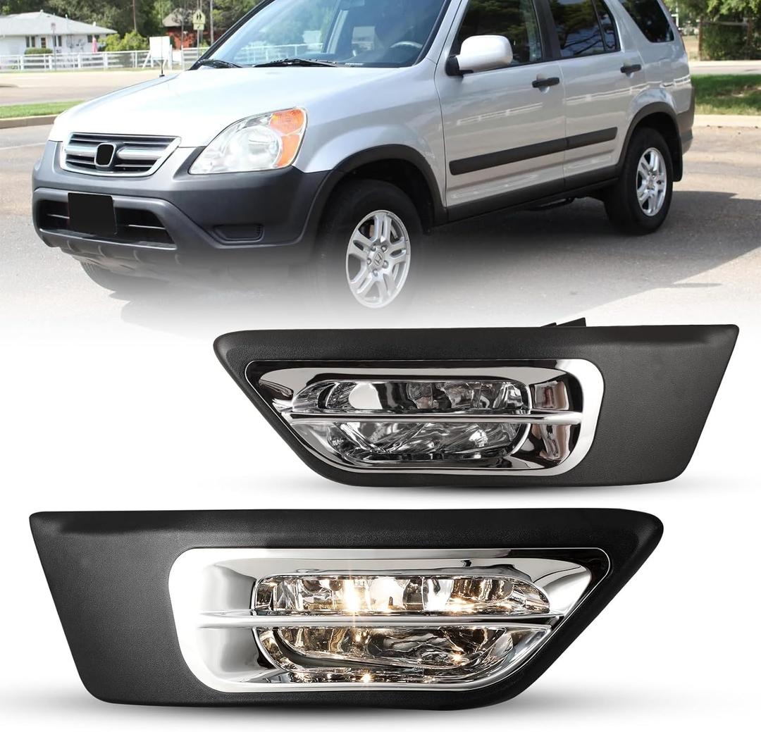 Fog Lights for Honda CRV 2002-2004 with 9006 12V51W Bulbs Fog Lamps Replacement Included Wiring Kits & Switch- 1 Pair (Clear Lens)