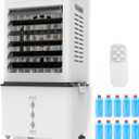 Portable Evaporative Air Cooler w/Humidifier 3Ga Water Tank, 10 Ice Packs, 6 Speeds & 4 Modes, Timer & Remote, Windowless Portable Fan for Bedroom, Home, Office,Black
