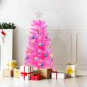 3 Feet Pink Tinsel Christmas Tree 12 Modes Dual Color Change Timer DIY 50 Warm White & Multicolor Lights Star 15 Ball Ornaments Battery Operated Small Artificial Full Xmas Tree Table Home Indoor