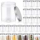 Irenare 24 Pcs 16 oz Plastic Jars with Lids Clear Plastic Containers Wide Mouth Food Mason Jars Airtight Storage Containers for Cake, Dried Fruit, Honey, Nuts, Carft, Scrub Cream(Silver Lids)