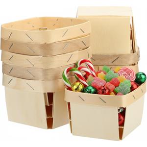 10 Pcs One Pint Wooden Berry Baskets Christmas Small Fruit Picking Basket 4" Square Mini Vented Wood Boxes for DIY Picking Fruit Xmas Wedding Birthday Party Food Storage (Wood)