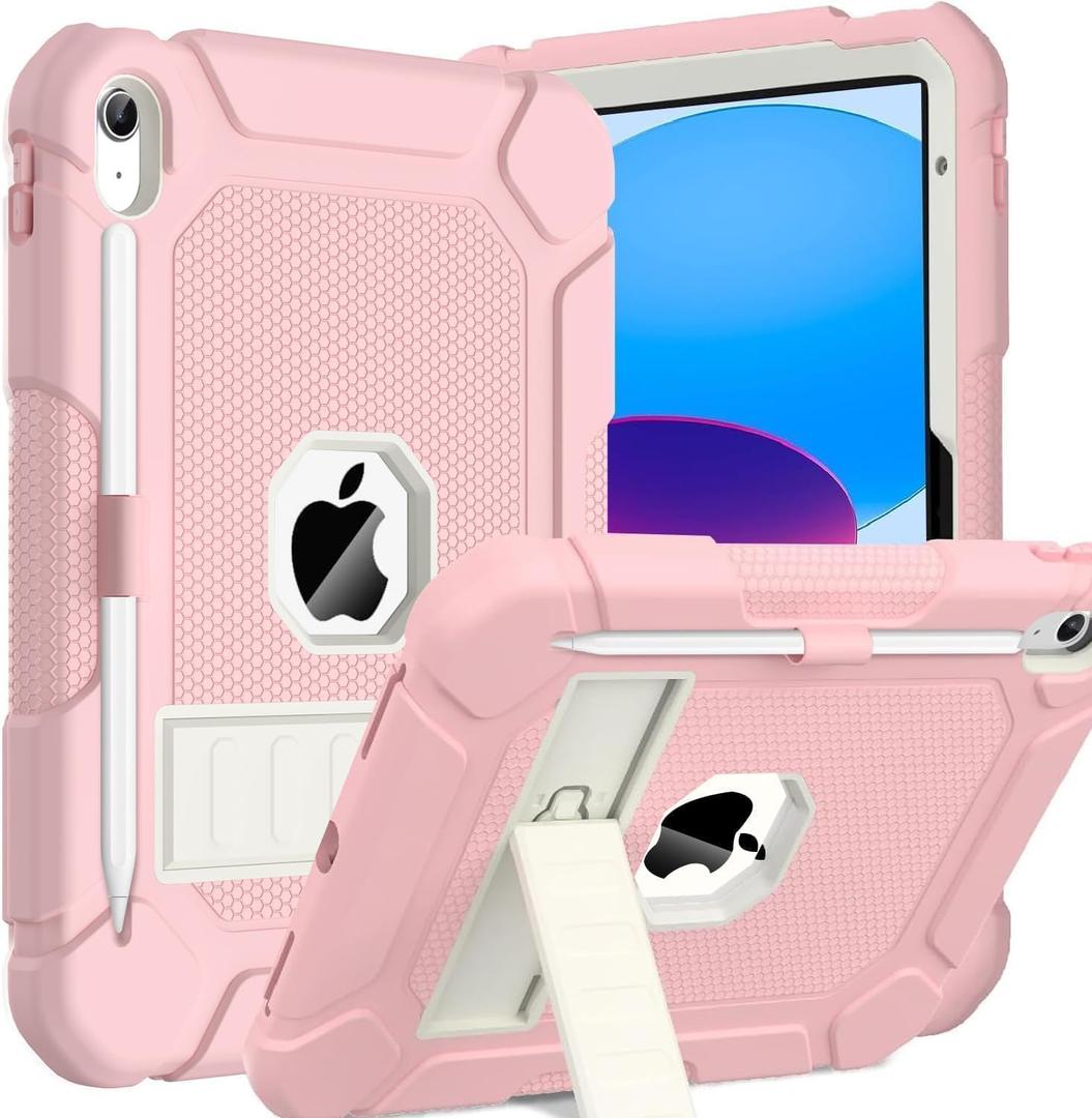 BMOUO Case for iPad (A16) 11th Generation 11 Inch 2025/iPad 10th Generation 10.9" 2022 - with Kickstand & Pencil Holder, Heavy Duty Shockproof Protective iPad 11th 10th Generation Case, Pink